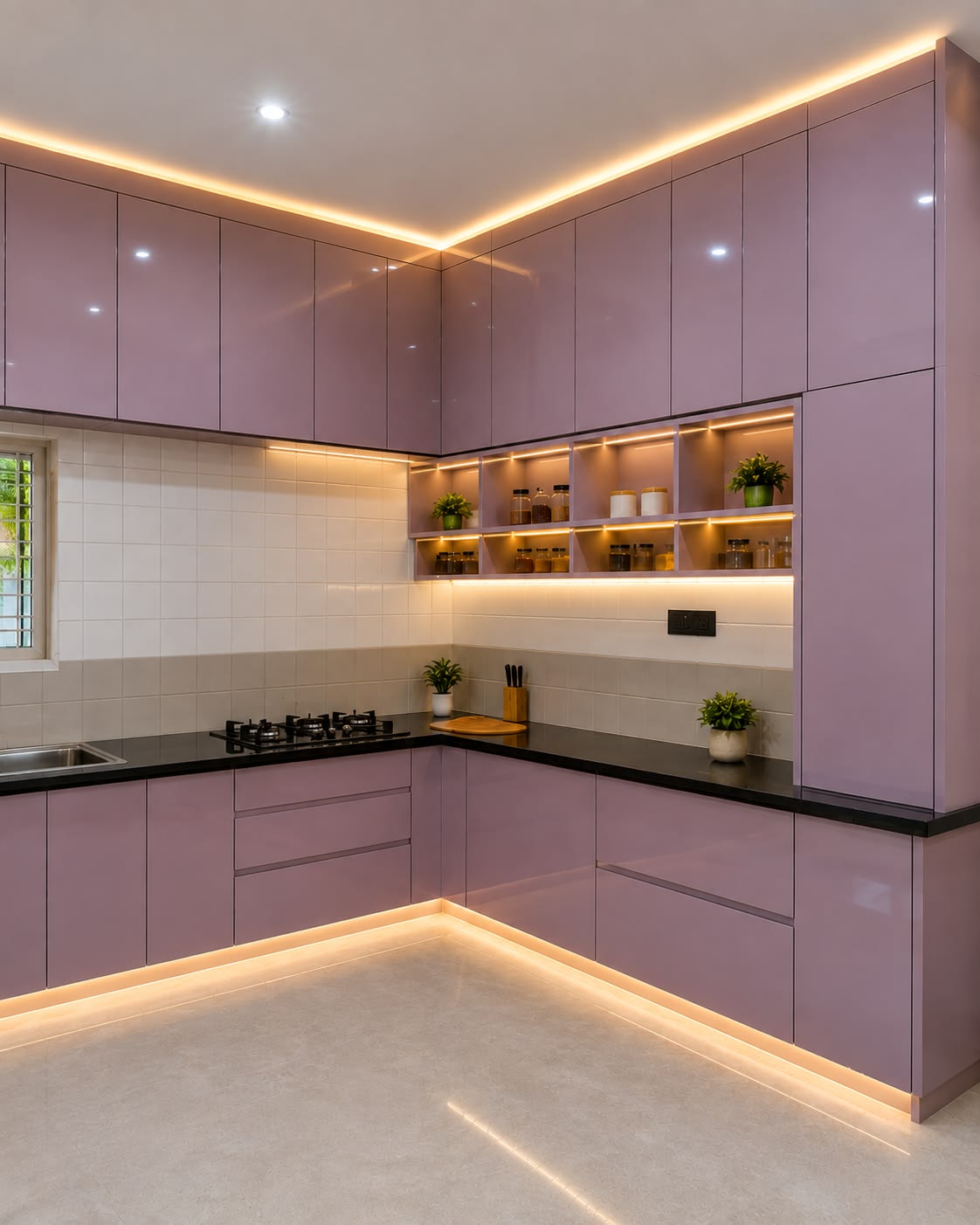 Parallel German-Hardware Kitchen with Under-Cabinet Warm LED Sensor Strip Lights #69
